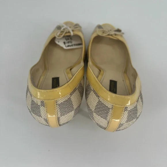 Louis Vuitton Yellow and Cream Check Peep-Toe Heels with Bow - Picture 6 of 8